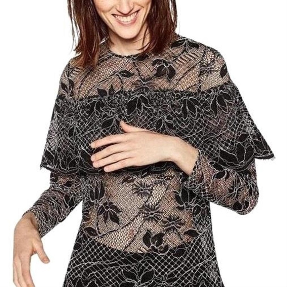 Zara Black Floral Lace Blouse